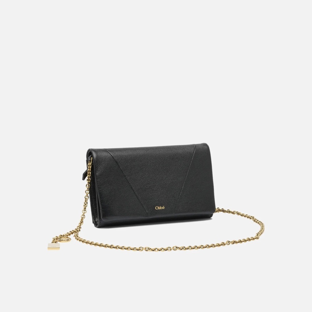 Chloé Black Leather Wallet on Gold Chain